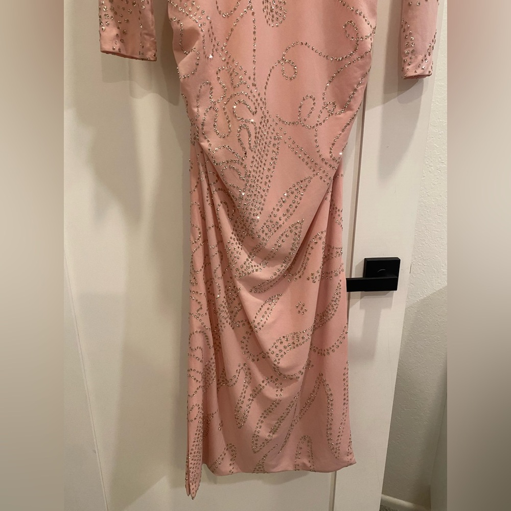 1970’s Pink Long Sleeve Glitter Maxi Evening Prom Dress - Picture 3 of 13